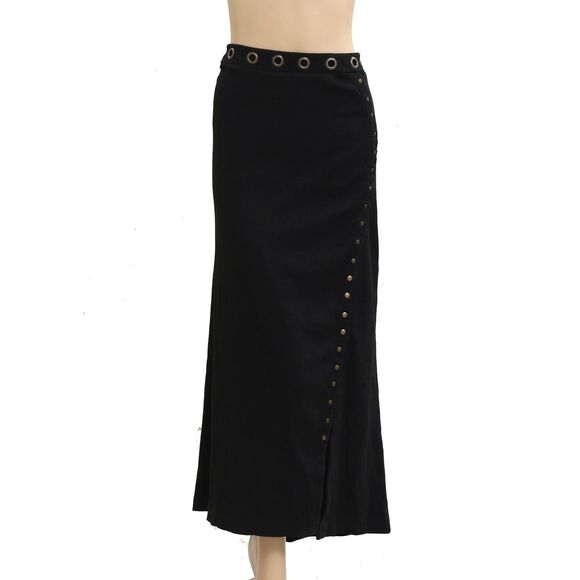 By Anthropologie Hardware Side-Slit Column Midi Skirt Studded Black 2XPS 283841 - Picture 4 of 8
